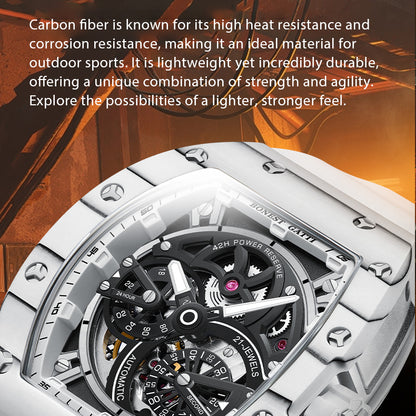 BONEST GATTI Carbon fiber + Aluminum alloy Case Barrel shaped Tonneau watch Skeleton Movement Sapphire Crystal Quick- Release Strap Watch BG9004