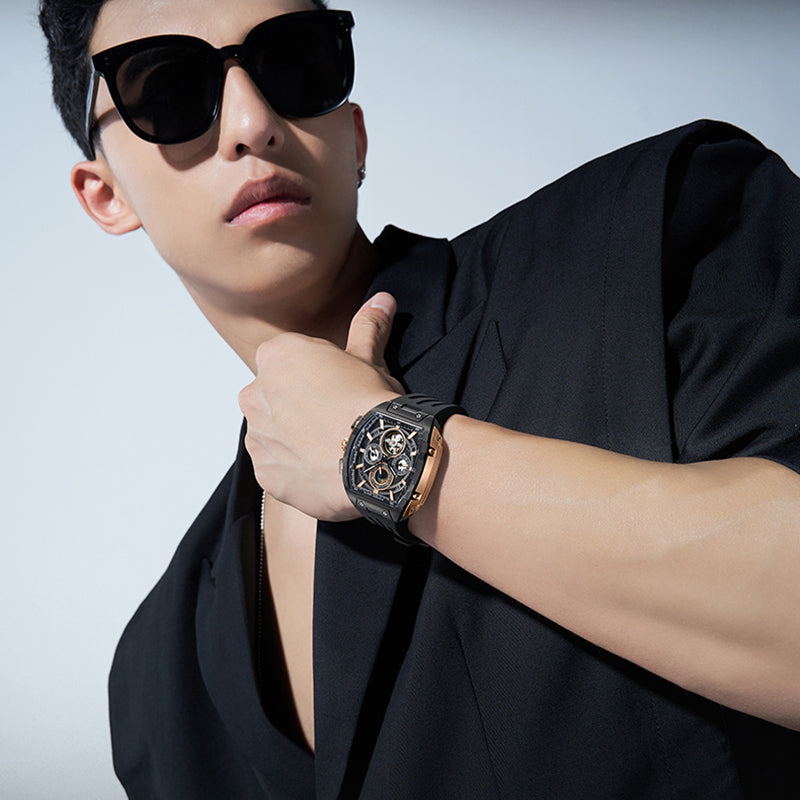 BONEST GATTI Automatic Tonneau Watch Calendar Week Display Skeleton Self Wind Movement Sapphire Crystal Luminous Watch BG5005