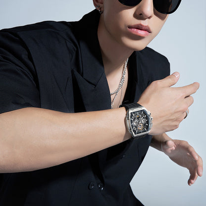 BONEST GATTI Automatic Tonneau Watch Calendar Week Display Skeleton Self Wind Movement Sapphire Crystal Luminous Watch BG5005