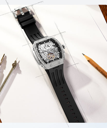 BONEST GATTI Horse Automatic Tonneau Men Watch Zircon Bezel Skeleton Self Wind Movement Sapphire Crystal Luminous Watch BG5006