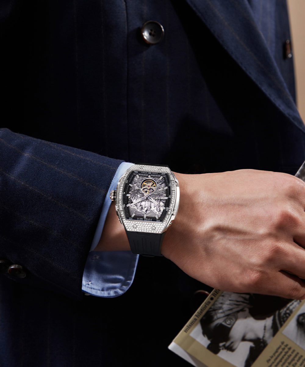 BONEST GATTI Horse Automatic Tonneau Men Watch Zircon Bezel Skeleton Self Wind Movement Sapphire Crystal Luminous Watch BG5006