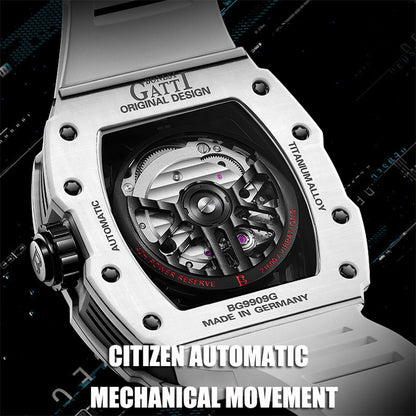 BONEST GATTI Carbon Fiber Titanium Alloy Automatic Skeleton Movement Barrel Shaped Case Luminous Skull BG9909