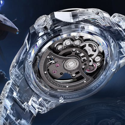 BONEST GATTI K9 Cryatal Case Strap Automatic Skeleton Tourbillon Watch BG7007