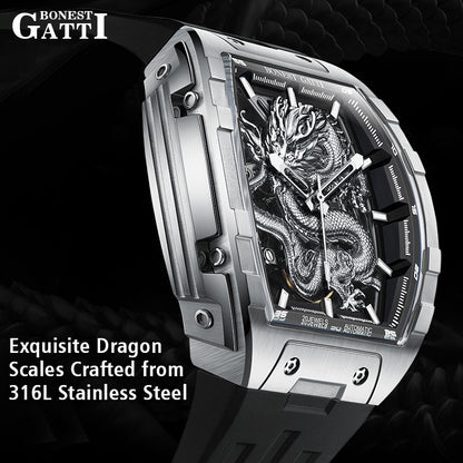 BONEST GATTI Barrel Dragon Men's Automatic Mechanical Watch Luminous GB5606