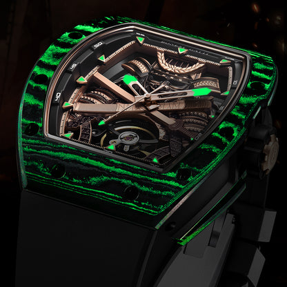 BONEST GATTI Automatic Tonneau Watch Phantom Black Warrior Dial Carbon Fiber Skeleton Self Wind Movement Sapphire Crystal Luminous Watch BG9008