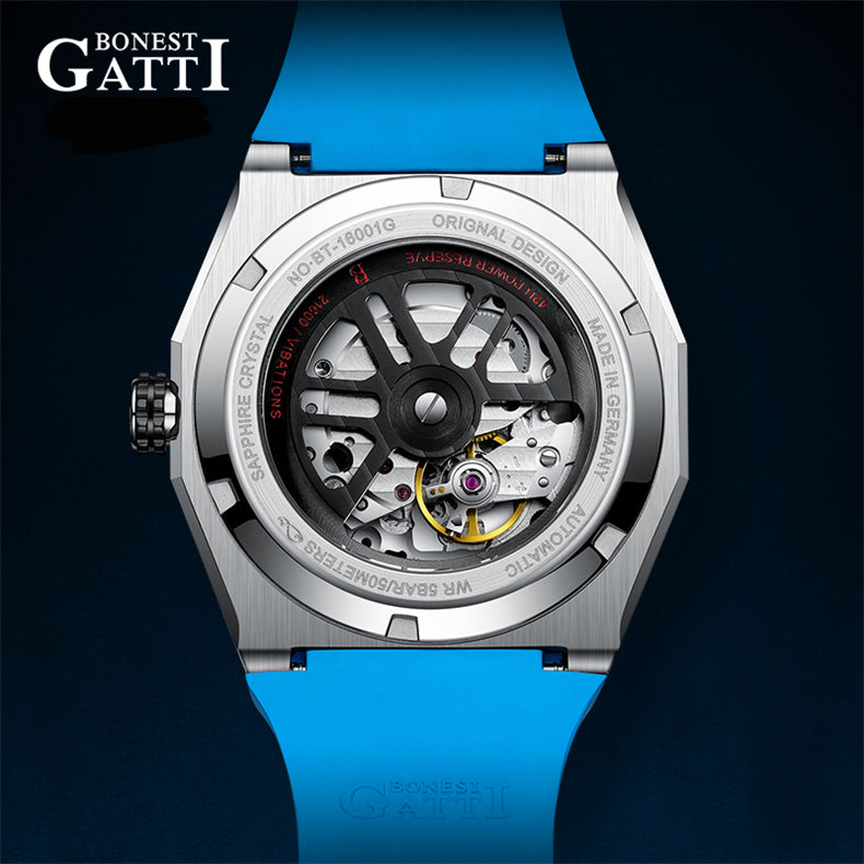 BONEST GATTI Roud Shaped Case CITIZEN Movement Automatic Mechanical Watch Luminous Multi-dial 42h Rubber Strap GB7601-A