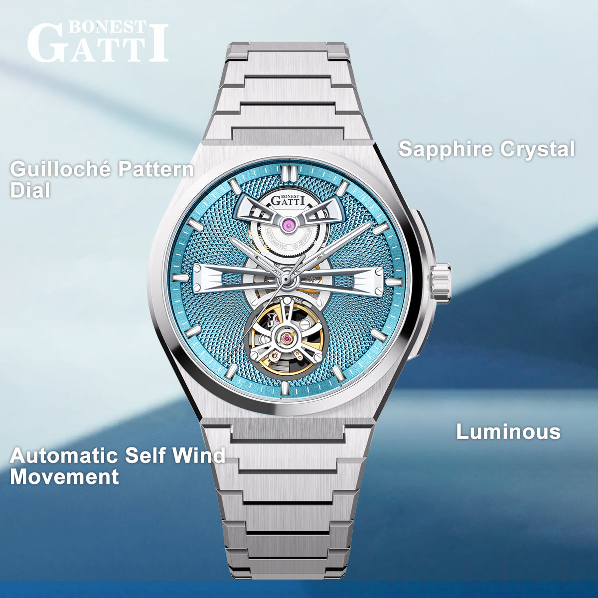 BONEST GATTI Guilloché Pattern Dial Automatic Men Watch BG8014