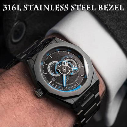 BONEST GATTI CITIZEN Movement Transparent Cover Roud Shaped Case Automatic Mechanical Watch 42h Stainless steel BG8601-S