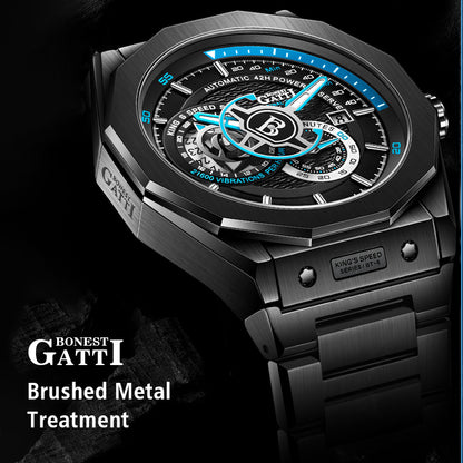 BONEST GATTI Roud Shaped Case CITIZEN Movement Automatic Mechanical Watch Luminous Multi-dial 42h Rubber Strap GB8601-S