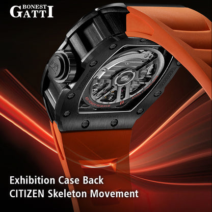 BONEST GATTI  CITIZEN Skeleton Automatic Mechanical Movement Sapphire Barrel shaped Case Luminous BG9901-A