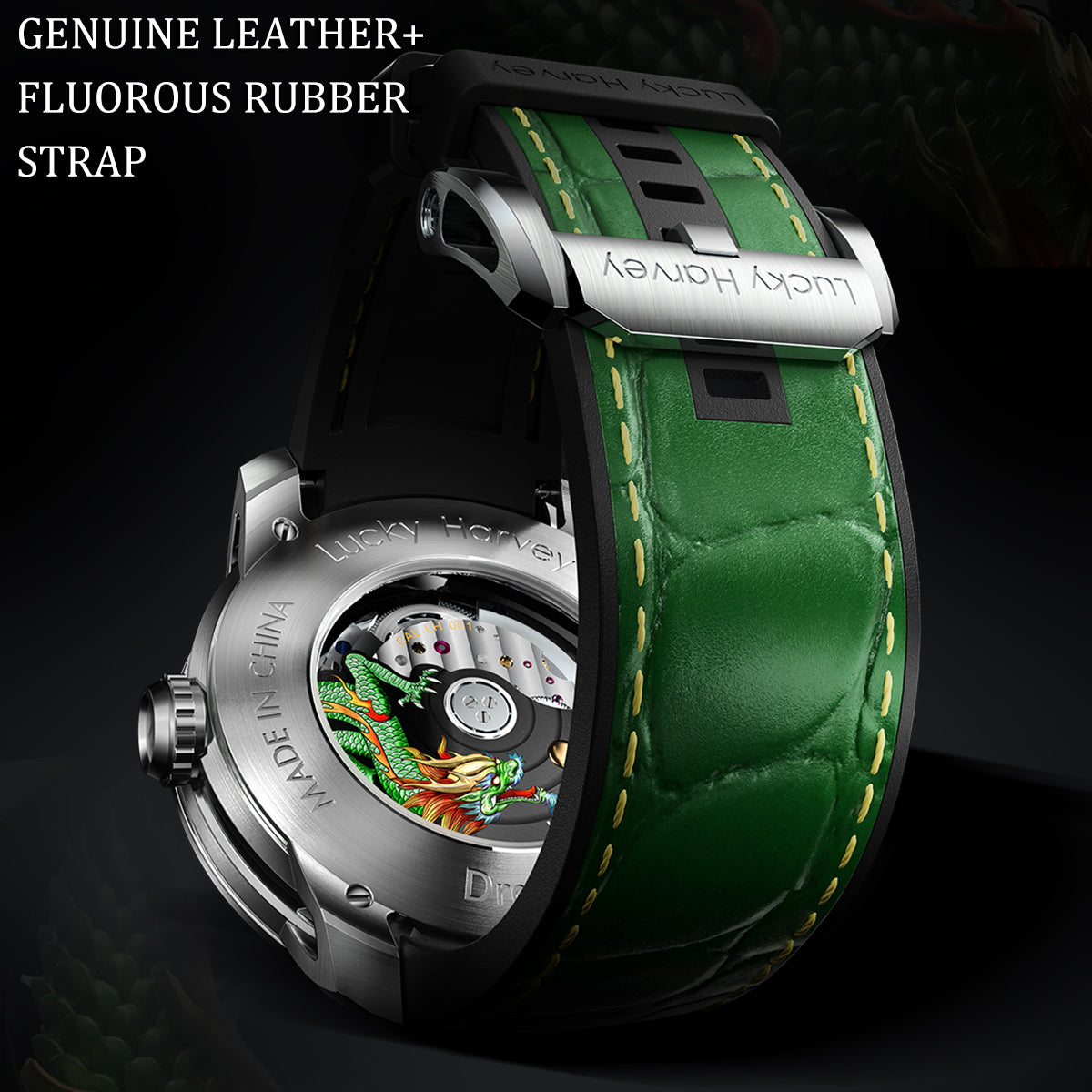 LUCKY HARVEY Green Dragon Automaton watch Round shaped Case Luminous