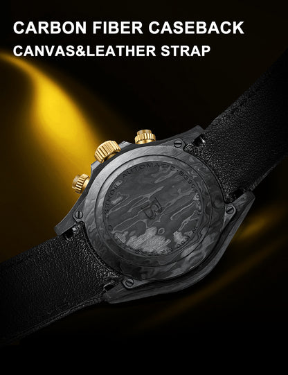 BONEST GATTI Carbon Fiber Automatic Chronograph Watch Self Wind Sapphire Crystal Luminous Waterproof Men Watch BG9010