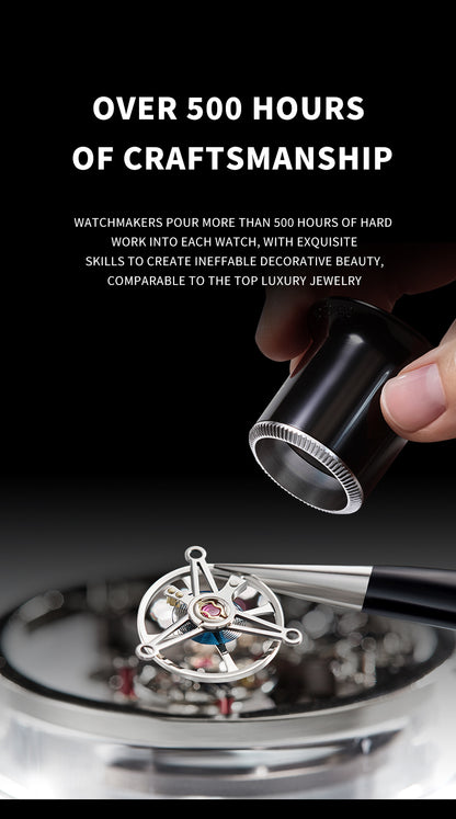 BONEST GATTI Tourbillon K9 Crystal Transparent Case Tonneau watch Skeleton Movement  Watch Fluororubber Strap BG7001