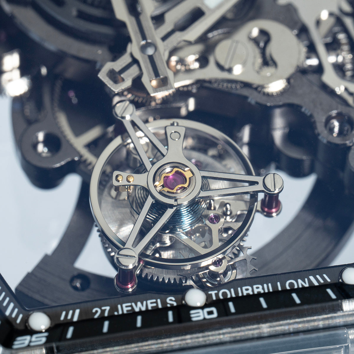 BONEST GATTI Tourbillon K9 Crystal Transparent Case Tonneau watch Skeleton Movement  Watch Fluororubber Strap BG7001