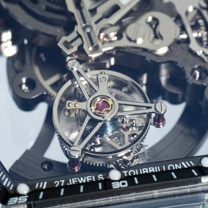 BONEST GATTI Tourbillon K9 Crystal Transparent Case Tonneau watch Skeleton Movement  Watch Fluororubber Strap BG7001