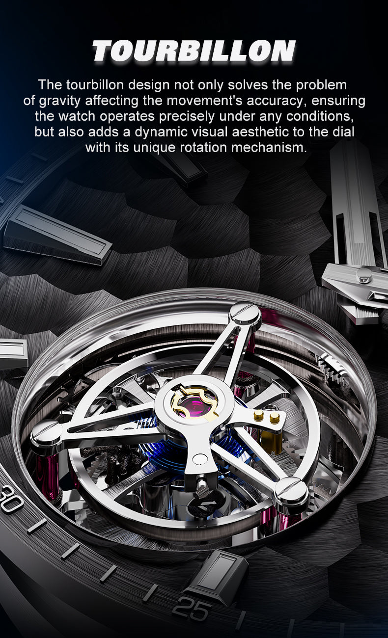 BONEST GATTI Hammer Pattern Automatic Tourbillon Watch Self Wind 80H Power Reserve Sapphire Crystal Luminous Watch BG7005