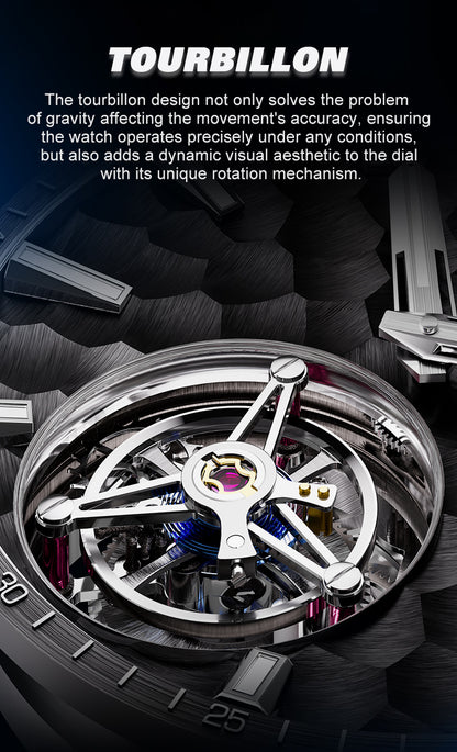 BONEST GATTI Hammer Pattern Automatic Tourbillon Watch Self Wind 80H Power Reserve Sapphire Crystal Luminous Watch BG7005