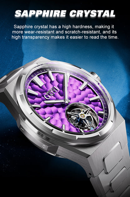 BONEST GATTI Hammer Pattern Automatic Tourbillon Watch Self Wind 80H Power Reserve Sapphire Crystal Luminous Watch BG7005