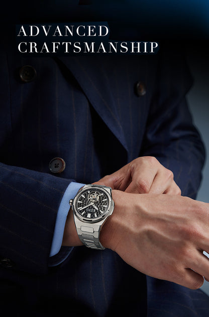 BONEST GATTI Hammer Pattern Automatic Tourbillon Watch Self Wind 80H Power Reserve Sapphire Crystal Luminous Watch BG7005