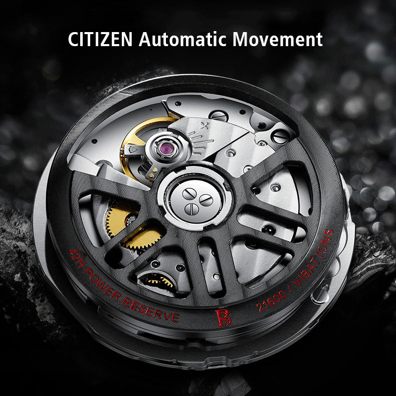 BONEST GATTI Roud Shaped Case CITIZEN Movement Automatic Mechanical Watch Luminous Multi dial 42h Rubber Strap GB9601 B