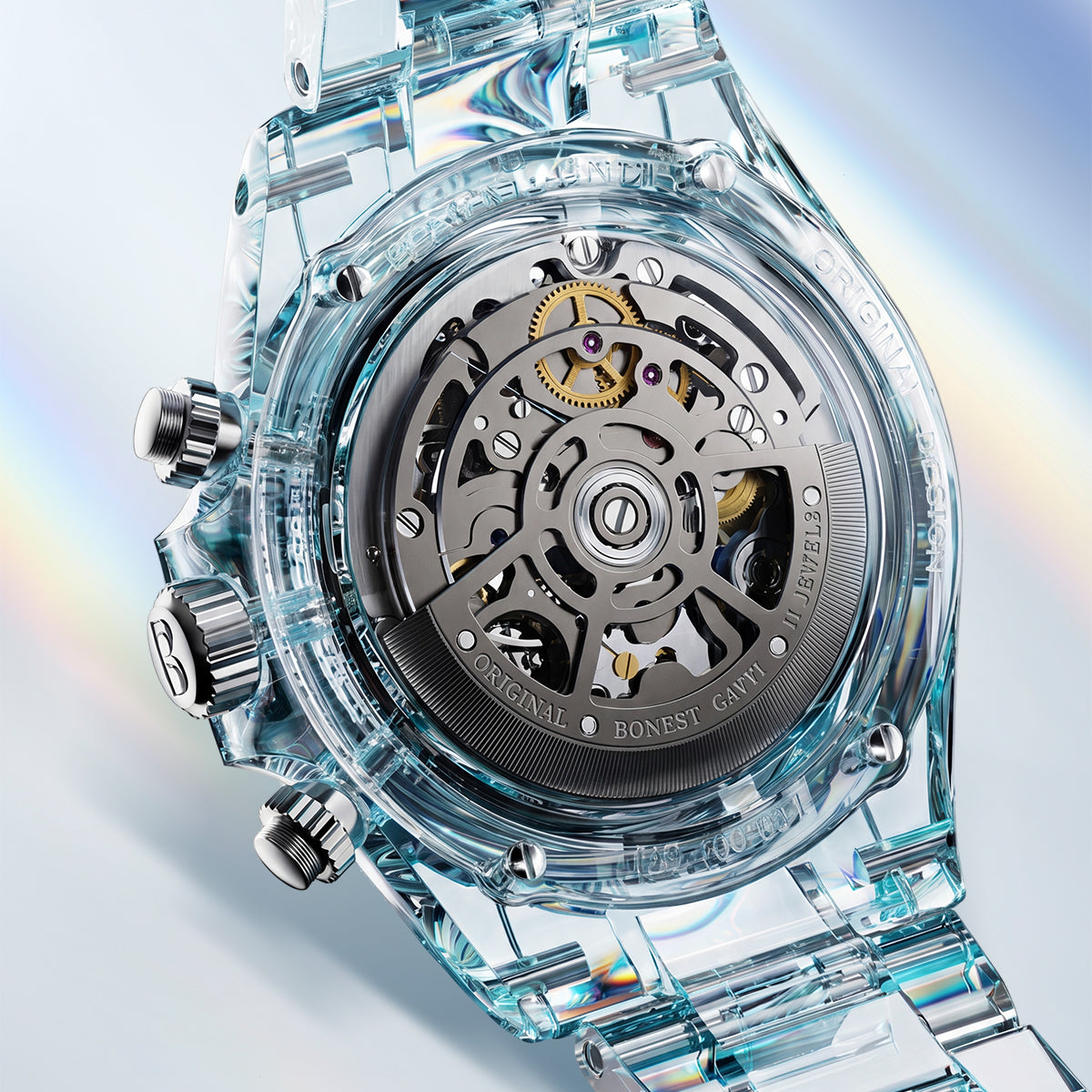 BONEST GATTI K9 Cryatal Case Strap Automatic Chronograph Watch BG6009