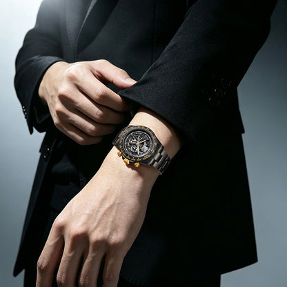 BONEST GATTI Carbon Fiber Bezel Skeleton Automatic Chronograph Watch BG8019
