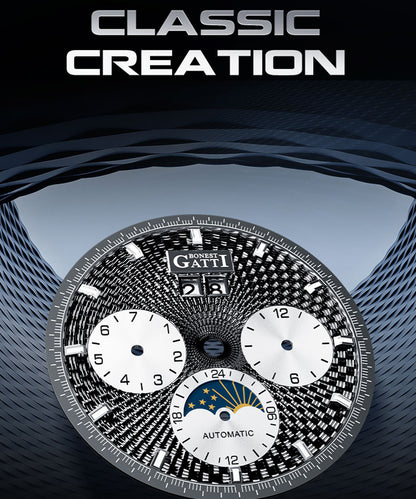 BONEST GATTI Automatic Men Watch Date Week Month Display Self Wind Movement Sapphire Crystal Luminous Watch BG8006