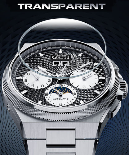 BONEST GATTI Automatic Men Watch Date Week Month Display Self Wind Movement Sapphire Crystal Luminous Watch BG8006