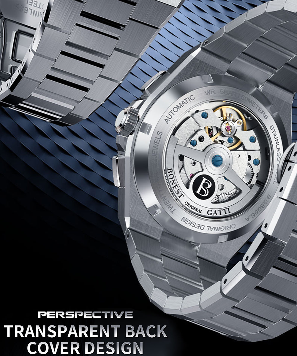 BONEST GATTI Automatic Men Watch Date Week Month Display Self Wind Movement Sapphire Crystal Luminous Watch BG8006