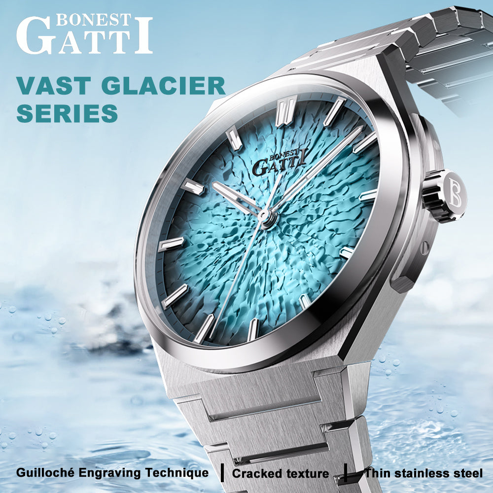 BONEST GATTI Automatic Men Watch Ice Crack Pattern Dial Self Wind Movement Sapphire Crystal Luminous Business Watch BG8013