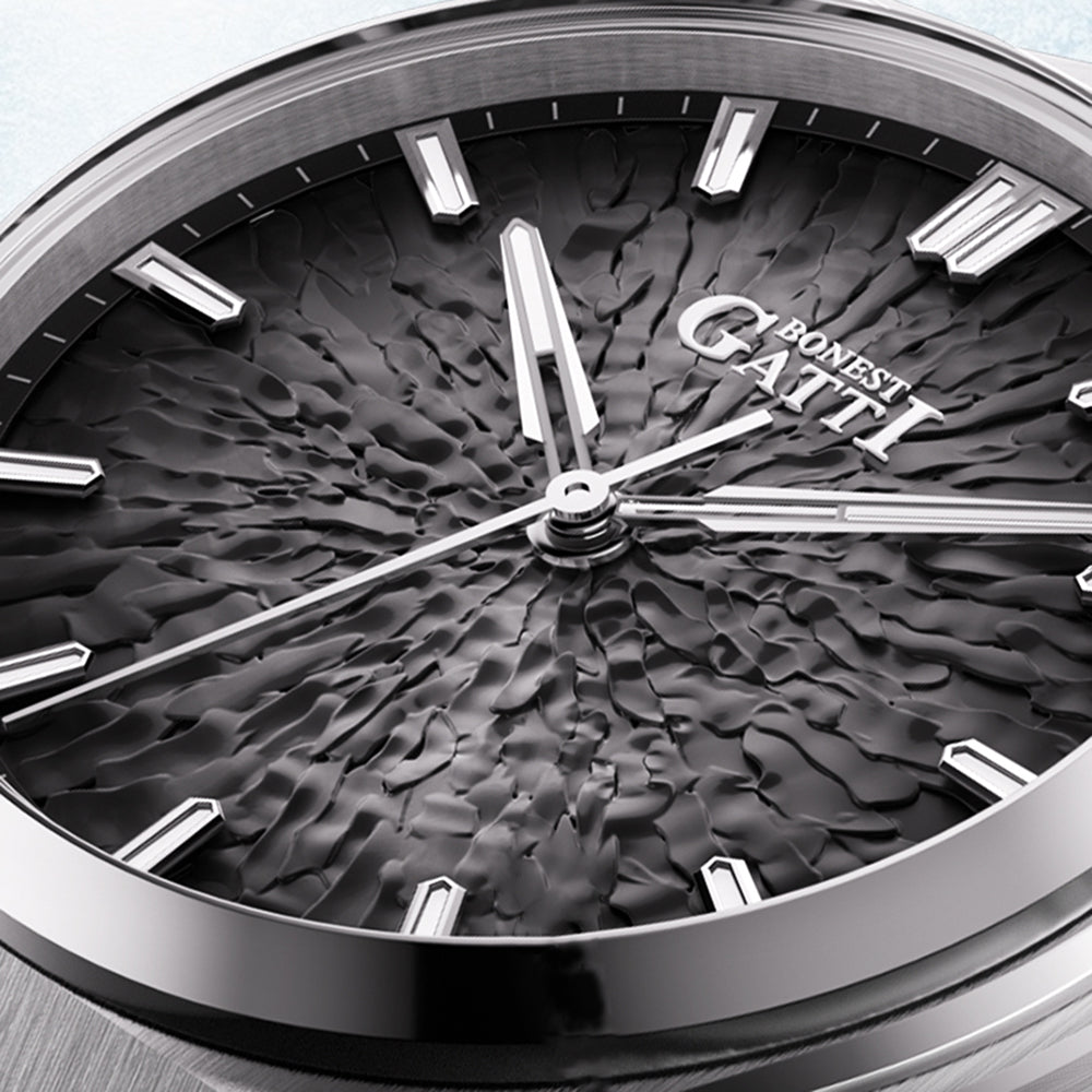 BONEST GATTI Automatic Men Watch Ice Crack Pattern Dial Self Wind Movement Sapphire Crystal Luminous Business Watch BG8013