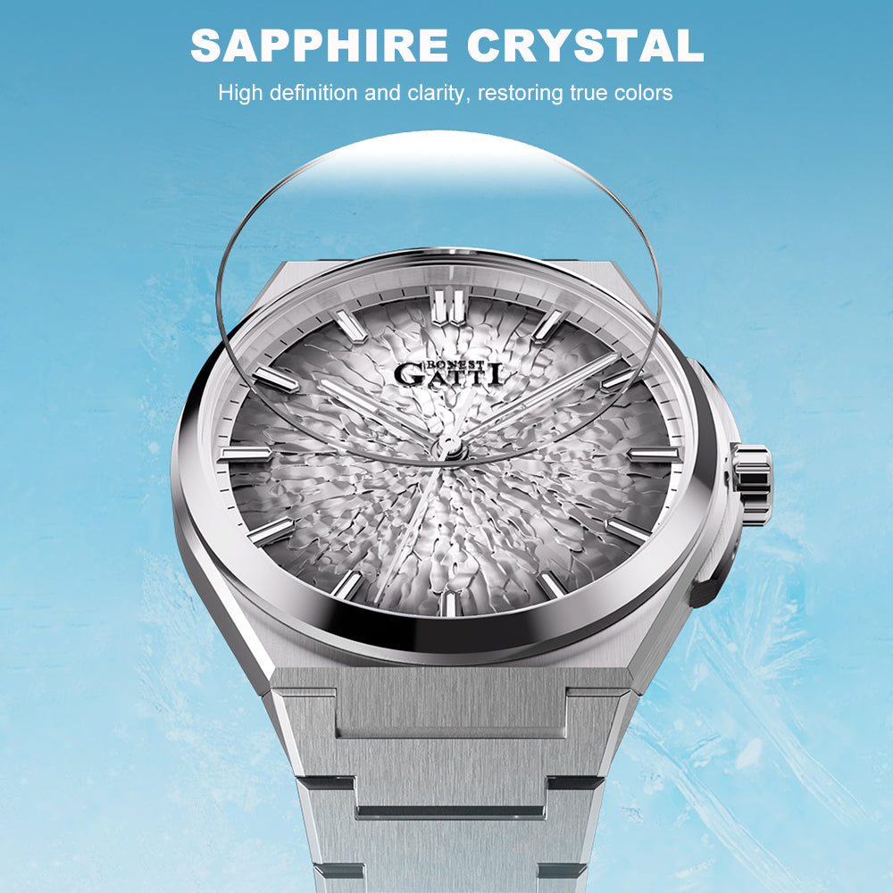 BONEST GATTI Automatic Men Watch Ice Crack Pattern Dial Self Wind Movement Sapphire Crystal Luminous Business Watch BG8013