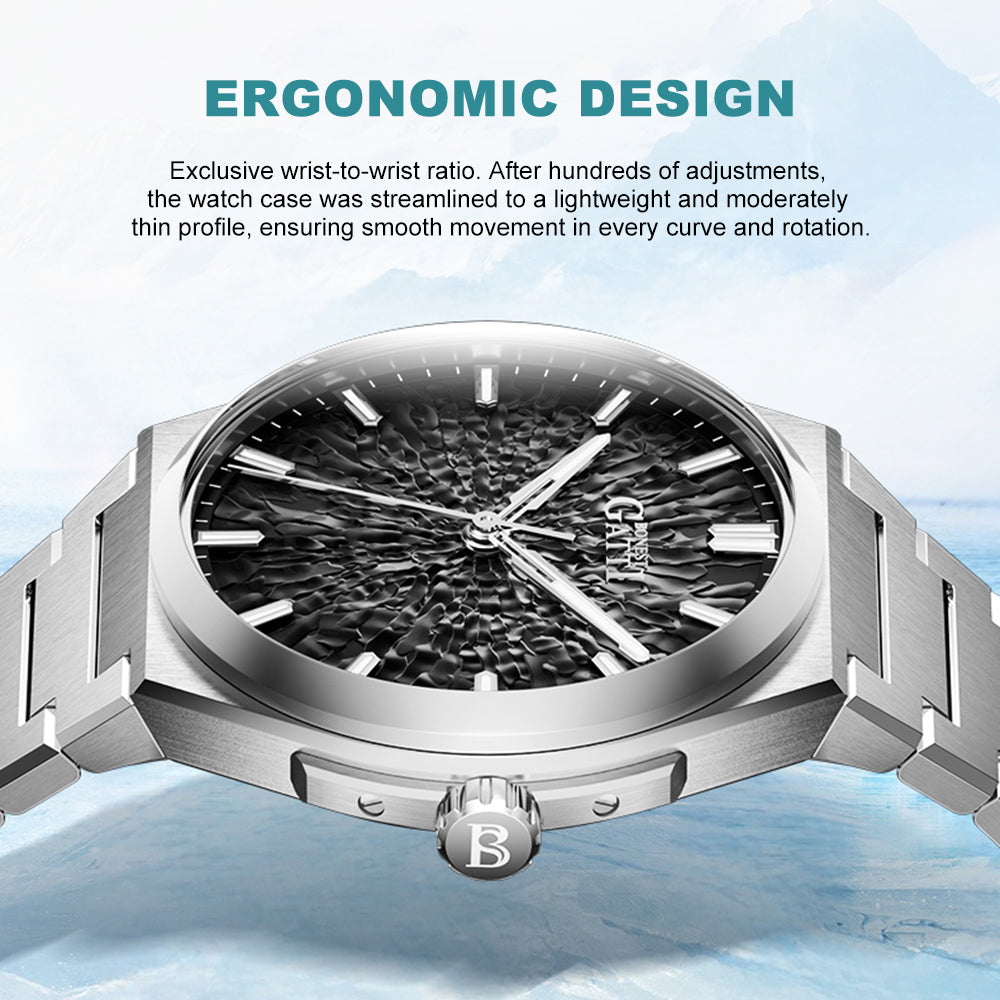 BONEST GATTI Automatic Men Watch Ice Crack Pattern Dial Self Wind Movement Sapphire Crystal Luminous Business Watch BG8013