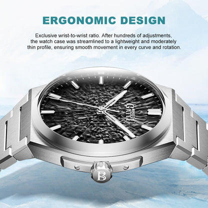 BONEST GATTI Automatic Men Watch Ice Crack Pattern Dial Self Wind Movement Sapphire Crystal Luminous Business Watch BG8013