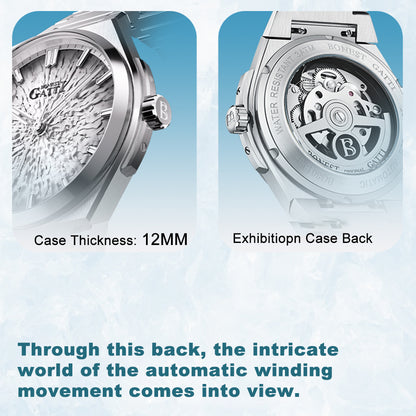 BONEST GATTI Automatic Men Watch Ice Crack Pattern Dial Self Wind Movement Sapphire Crystal Luminous Business Watch BG8013