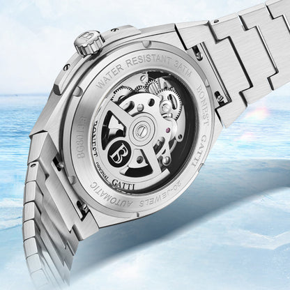 BONEST GATTI Automatic Men Watch Ice Crack Pattern Dial Self Wind Movement Sapphire Crystal Luminous Business Watch BG8013