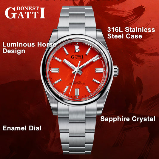 BONEST GATTI Enamel Dial Luminous Horse Automatic Watch BG8015