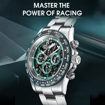 BONEST GATTI Carbon Fiber Bezel Skeleton Automatic Chronograph Watch BG8019