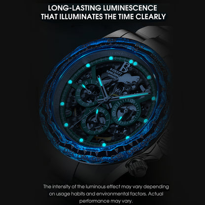 BONEST GATTI Carbon Fiber Bezel Skeleton Automatic Chronograph Watch BG8019