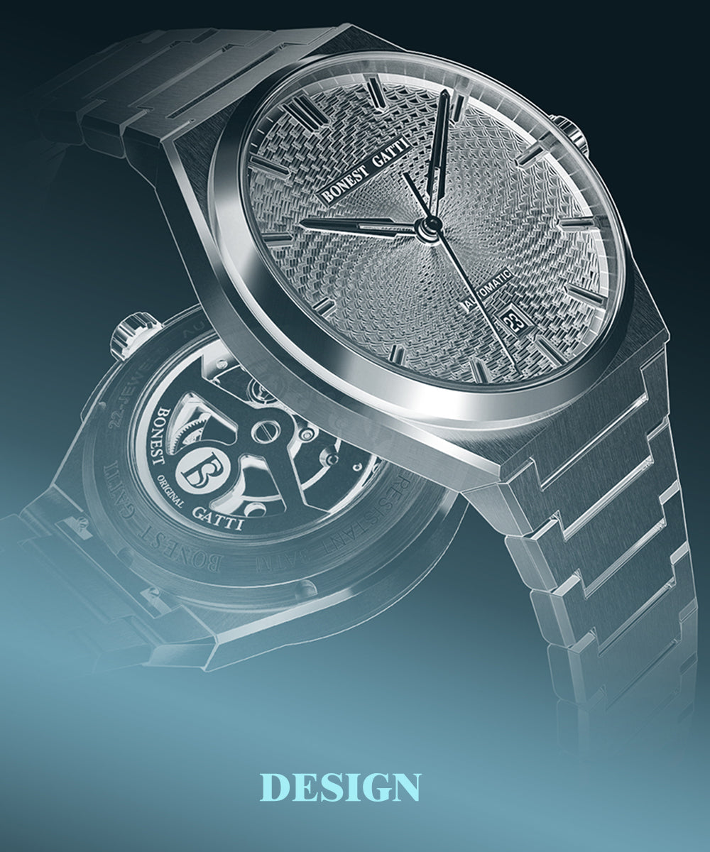 BONEST GATTI Automatic Men Watch Guilloché Pattern Date Display Self Wind Movement Sapphire Crystal Luminous Business Watch BG8012