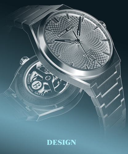BONEST GATTI Automatic Men Watch Guilloché Pattern Date Display Self Wind Movement Sapphire Crystal Luminous Business Watch BG8012