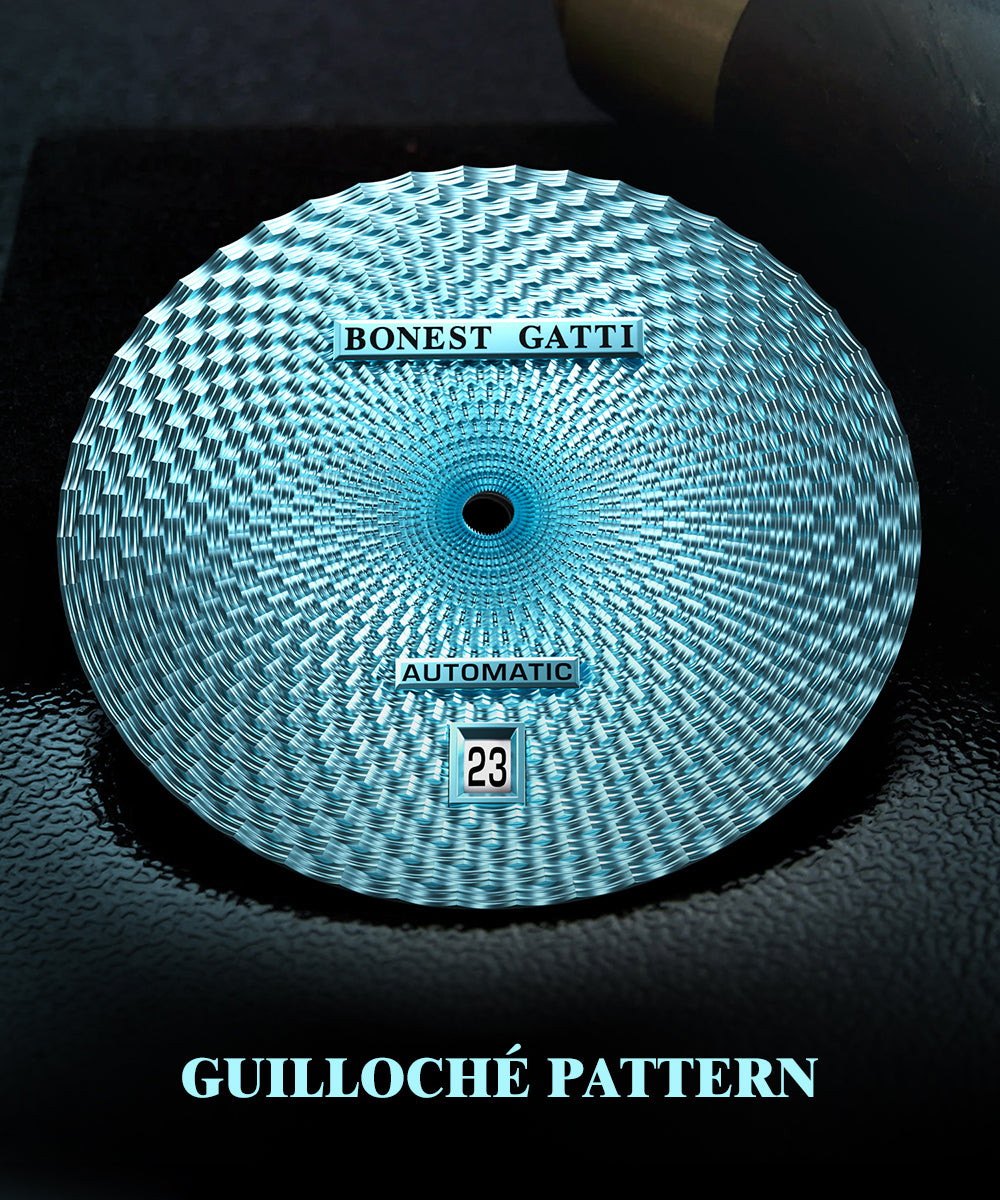 BONEST GATTI Automatic Men Watch Guilloché Pattern Date Display Self Wind Movement Sapphire Crystal Luminous Business Watch BG8012