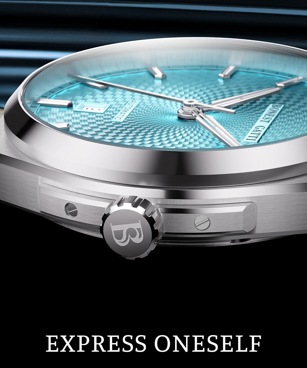 BONEST GATTI Automatic Men Watch Guilloché Pattern Date Display Self Wind Movement Sapphire Crystal Luminous Business Watch BG8012