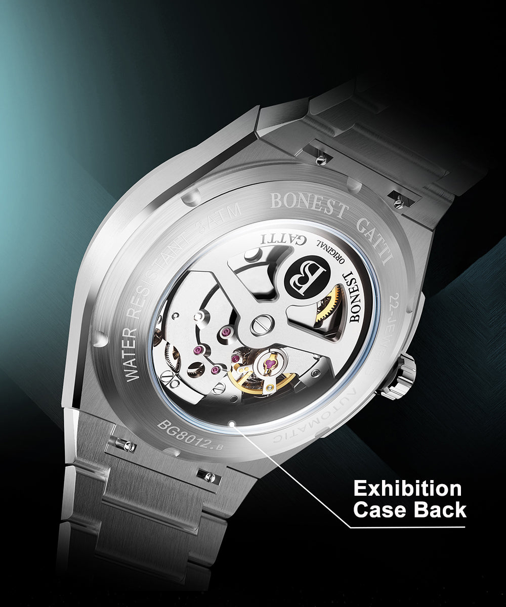 BONEST GATTI Automatic Men Watch Guilloché Pattern Date Display Self Wind Movement Sapphire Crystal Luminous Business Watch BG8012