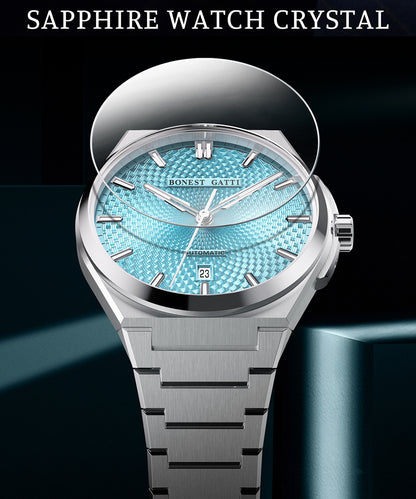 BONEST GATTI Automatic Men Watch Guilloché Pattern Date Display Self Wind Movement Sapphire Crystal Luminous Business Watch BG8012