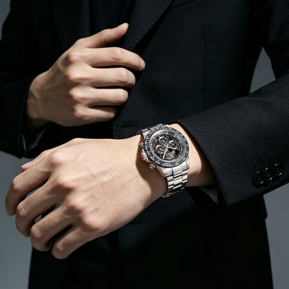 BONEST GATTI Carbon Fiber Bezel Skeleton Automatic Chronograph Watch BG8019