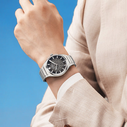 BONEST GATTI Automatic Men Watch Ice Crack Pattern Dial Self Wind Movement Sapphire Crystal Luminous Business Watch BG8013