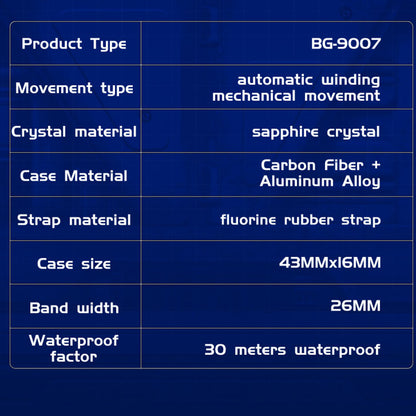 BONEST GATTI Automatic Tonneau Watch Carbon Fiber Month Week Date Display Skeleton Self Wind Movement Sapphire Crystal Luminous Watch BG9007