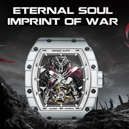 BONEST GATTI Automatic Tonneau Watch Spartan Warrior Series Carbon Fiber Skeleton Self Wind Movement Sapphire Crystal Luminous Watch BG9009