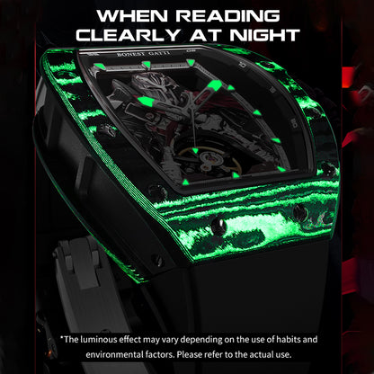 BONEST GATTI Automatic Tonneau Watch Spartan Warrior Series Carbon Fiber Skeleton Self Wind Movement Sapphire Crystal Luminous Watch BG9009